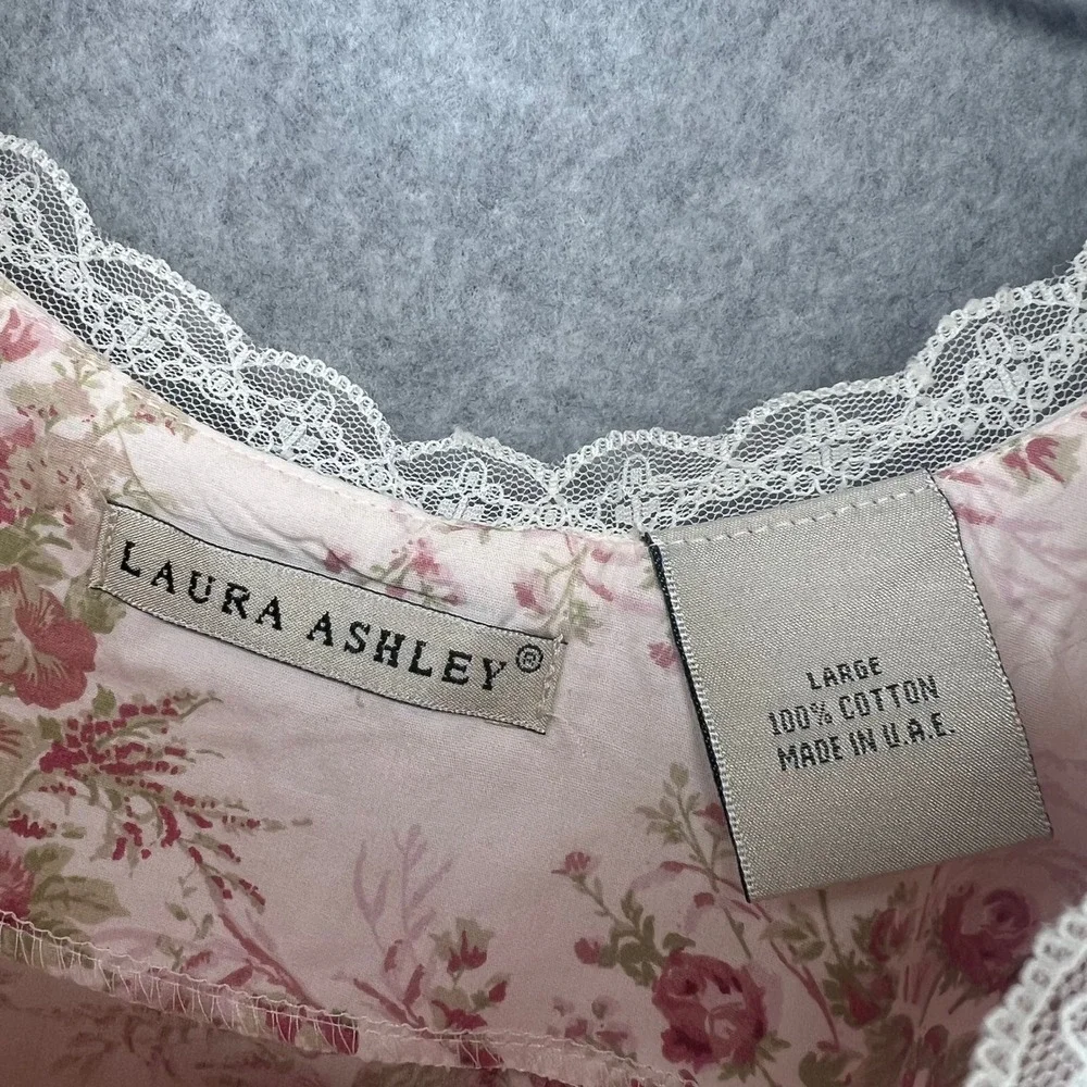 Laura Ashley Nightgown Women L Rose Tea Pink Floral Cotton Lace Trim Vintage NWT